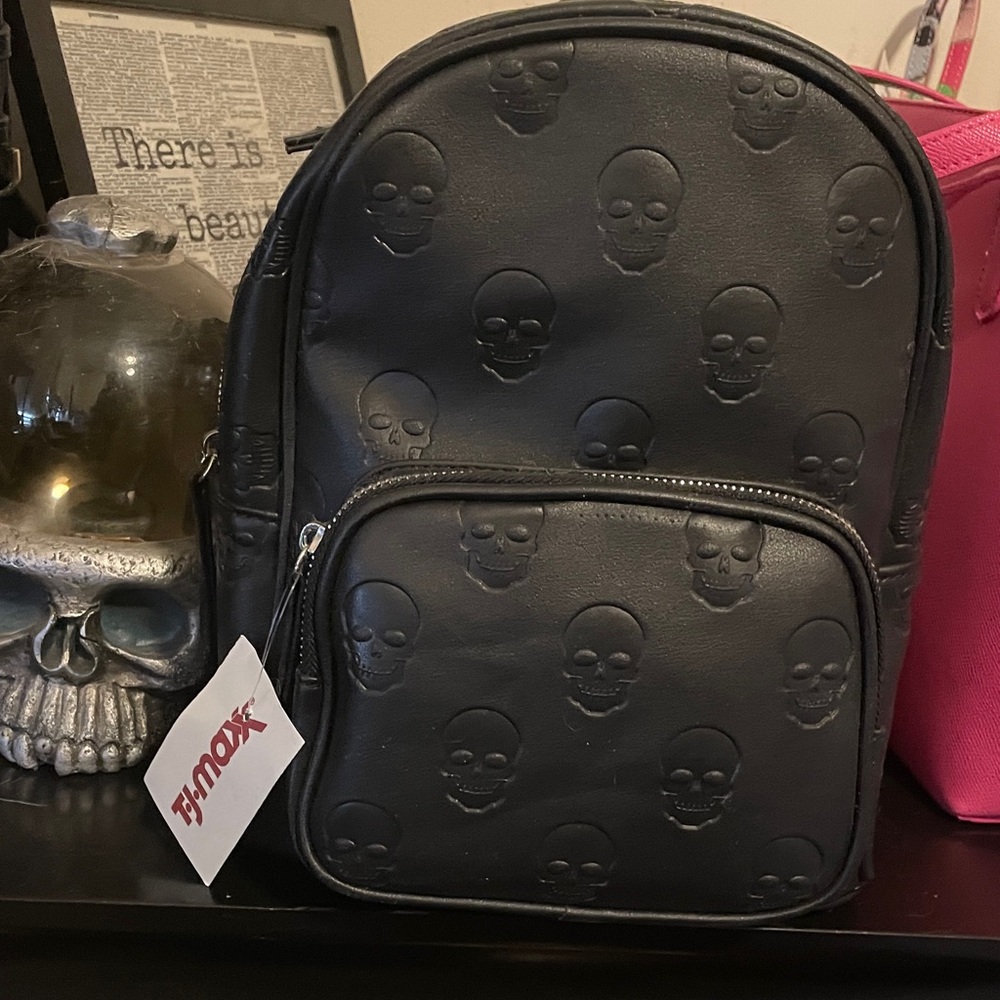Black Skull Embossed Backpack